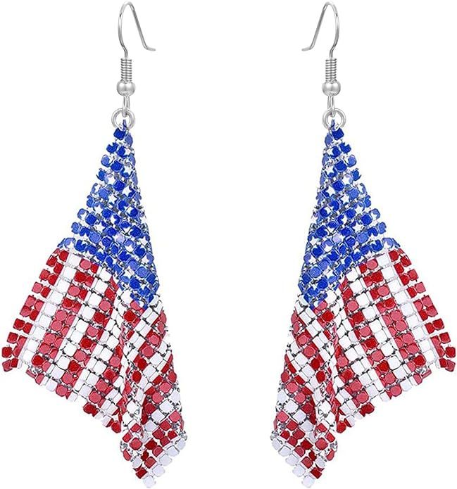 Independence Day Earrings for Women,S925 Silver Earrings Hypoallergenic Rhinestone Drop Dangle Je... | Amazon (US)