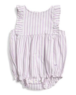 Infant Girls French Ticking Ruffled Romper | TJ Maxx