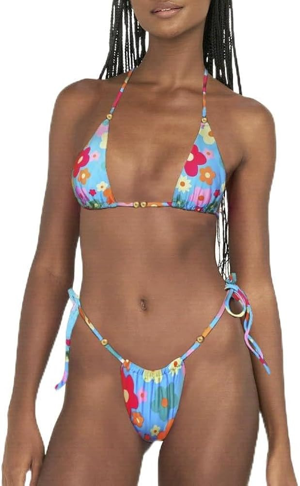 Women's Bikini Set Thong Bottom Sexy Cheeky Two Piece Bikini Cute Swimsuit Triangle Bathing Swimw... | Amazon (US)