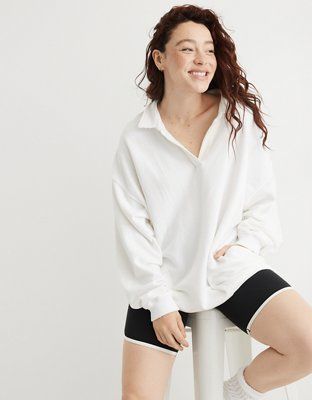 Aerie Happy Henley Everyday Polo Sweatshirt | American Eagle Outfitters (US & CA)