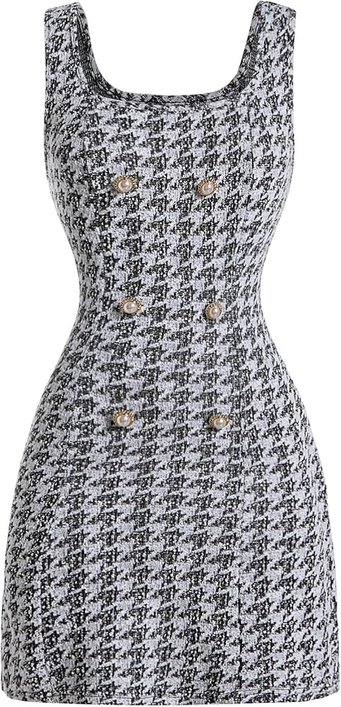 Floerns Women's Plaid Tweed Dress Sleeveless Square Neck Elegant Work Mini Dress | Amazon (CA)