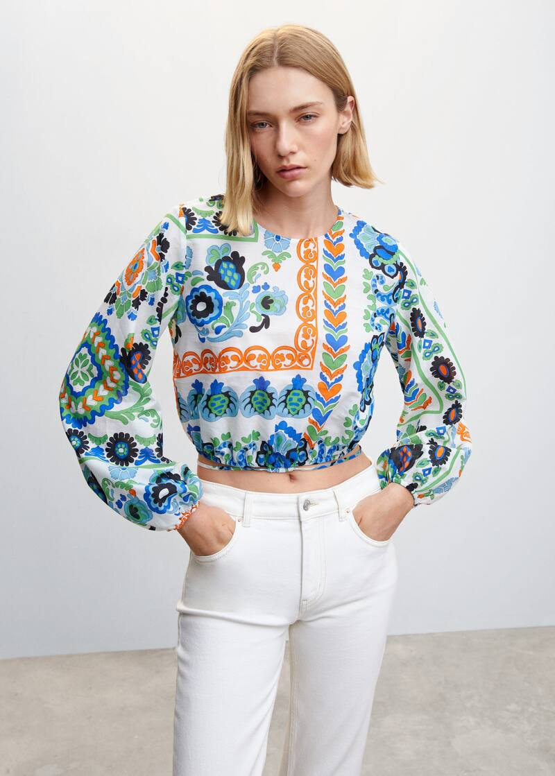 Printed puff sleeve blouse | MANGO (US)