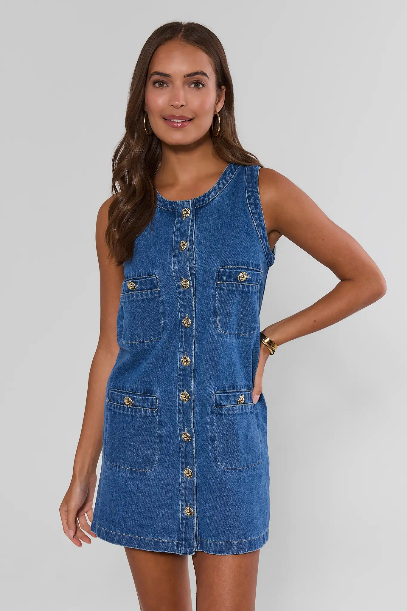 Aly Denim Button Up Short Dress | Avara