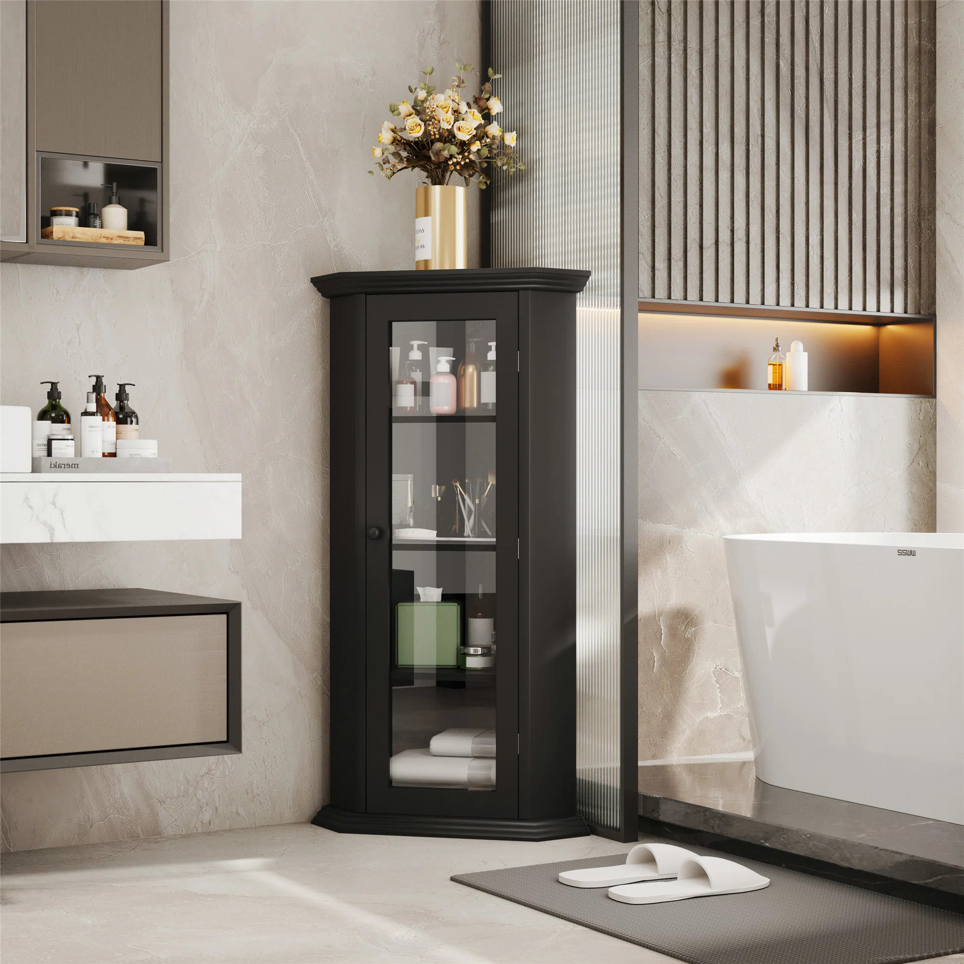 Red Barrel Studio® Corner Storage Accent Cabinet with Glass Door & Reviews | Wayfair | Wayfair North America