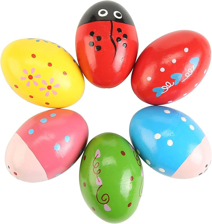 6Pcs Wooden Egg Shakers Hand Musical Maracas Percussion Instruments | Amazon (US)