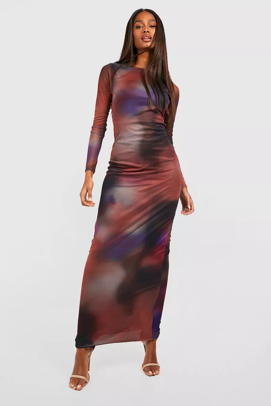 Abstract Mesh Long Sleeve Maxi Dress | Boohoo.com (UK & IE)