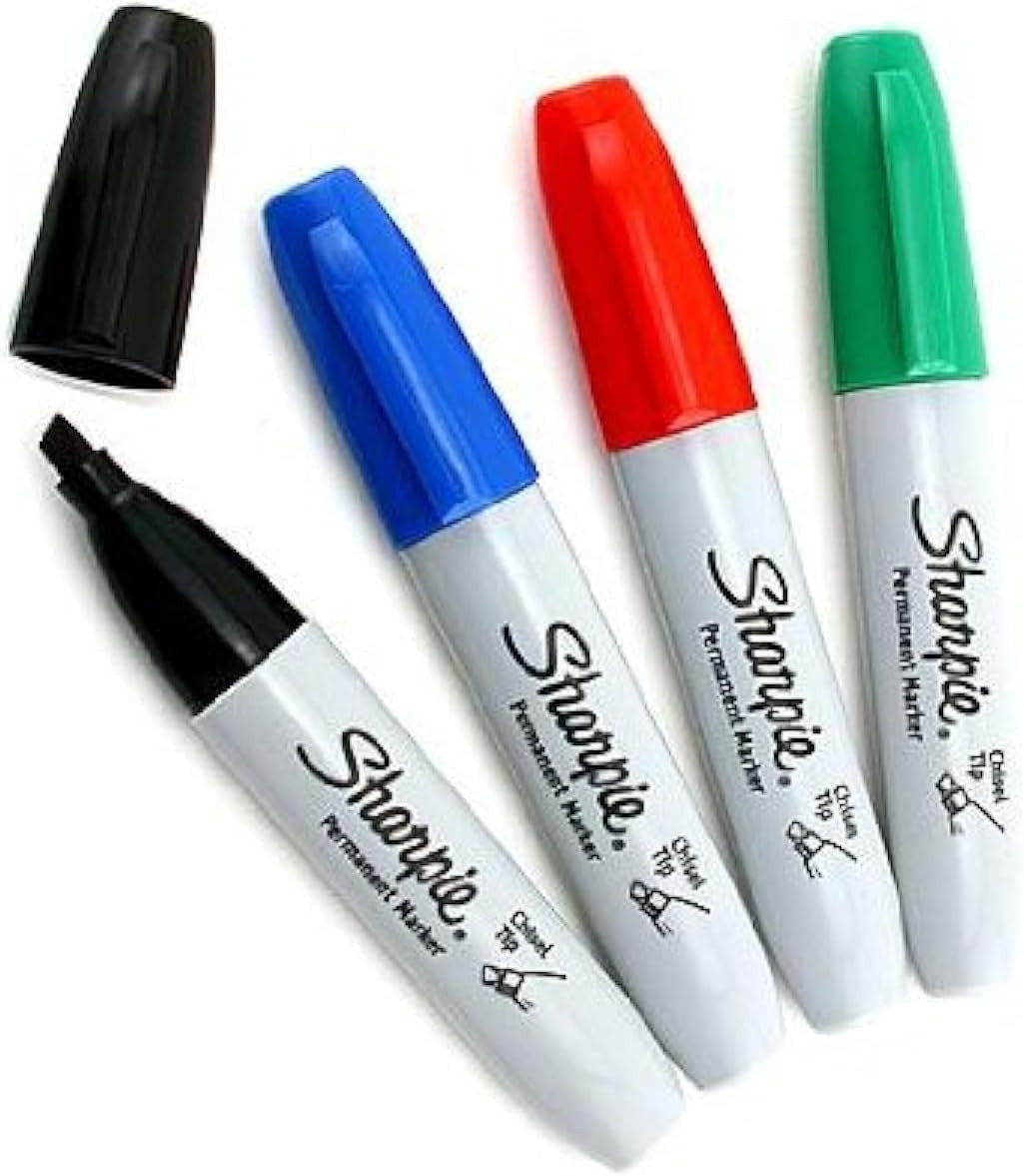 Sharpie Permanent Marker, Chisel Tip, Black, Blue, Red, Green, 1 of Each Color | Amazon (US)