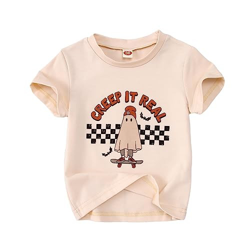 GLIGLITTR Toddler Halloween Shirt Baby Boys Girls Ghost Tshirt Creep It Real Short Sleeve Tee Tops Spooky Season Fall Clothes(Apricot Tshirt,2-3T) | Amazon (US)