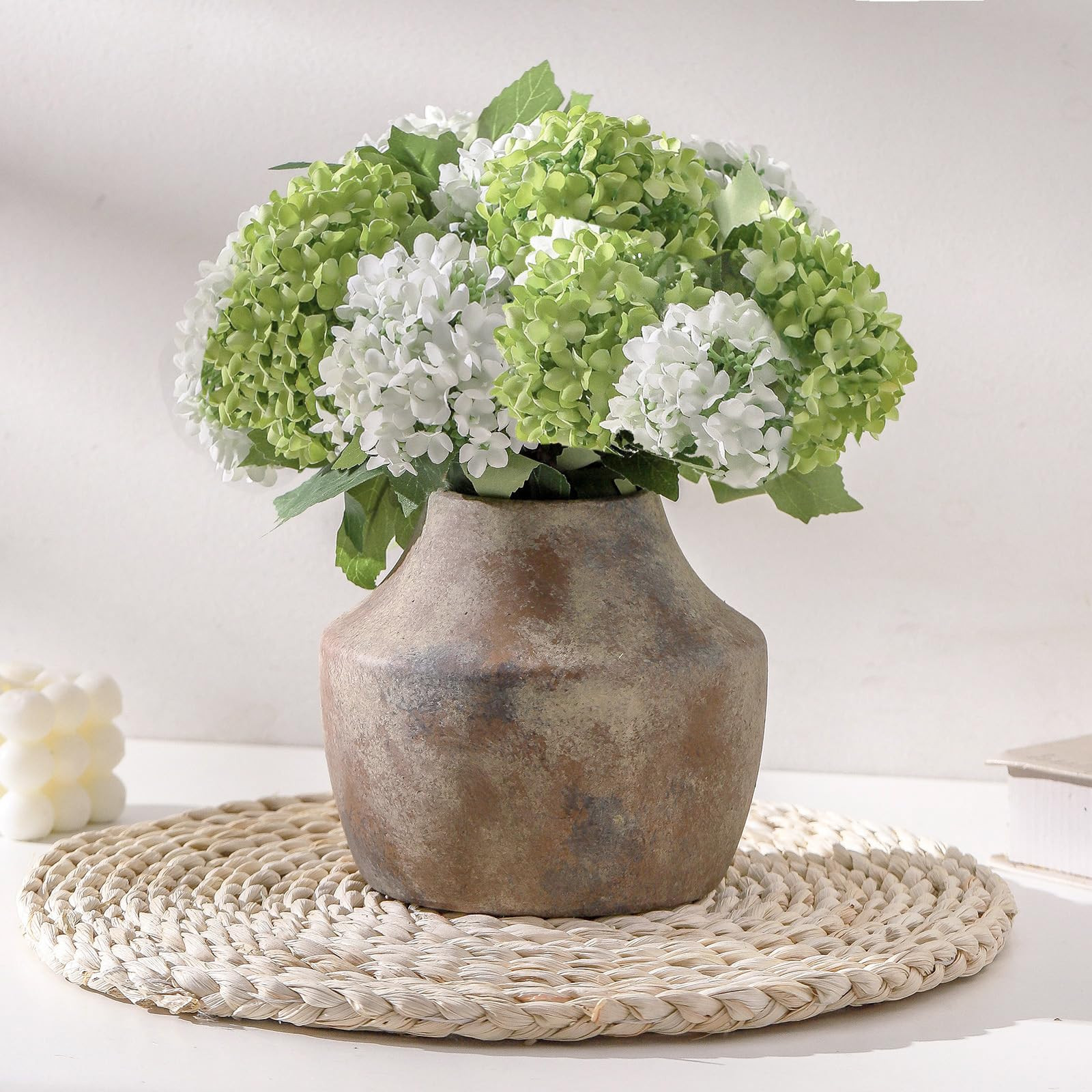 Mitt&Ditt Ceramic Flower Vase, 5.3 inch Pottery Farmhouse Rustic Vase, Handcrafted Weathered Vase... | Amazon (US)