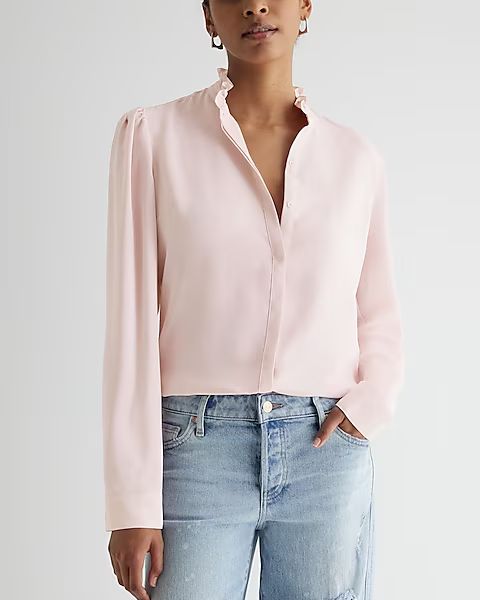 Ruffle Neck Relaxed Portofino Shirt | Express