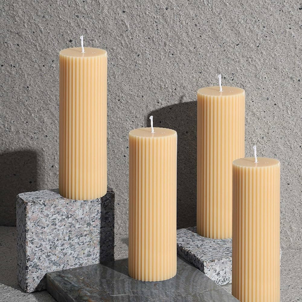 Ribbed Pillar Candles 2x6'' Tall Fluted Column Modern Home Décor Soy Wax Handmade Unscented (4-P... | Amazon (US)