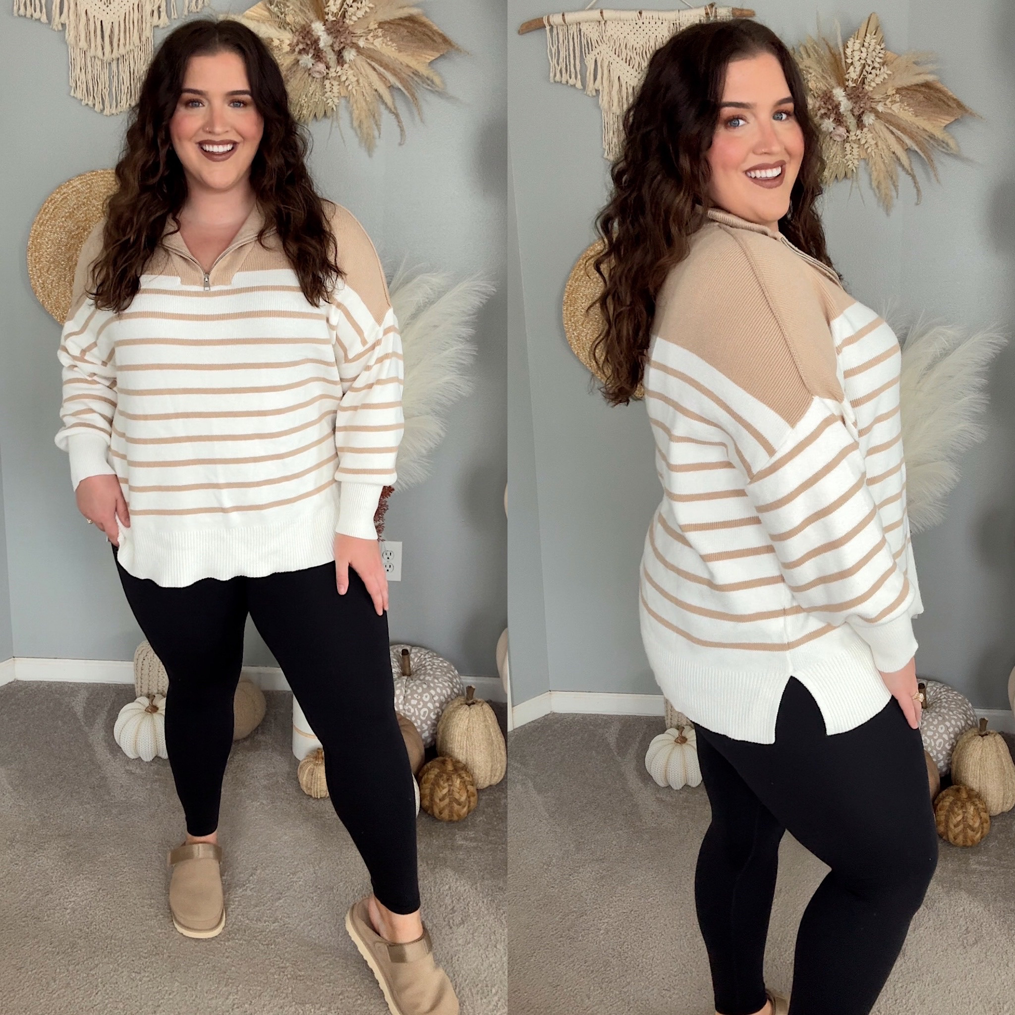 Amazon quarter zip pullover sweater, leggings + clogs 🤎 
Top: XXL
Leggings: XL 

#LTKSeasonal #LTKStyleTip #LTKPlusSize