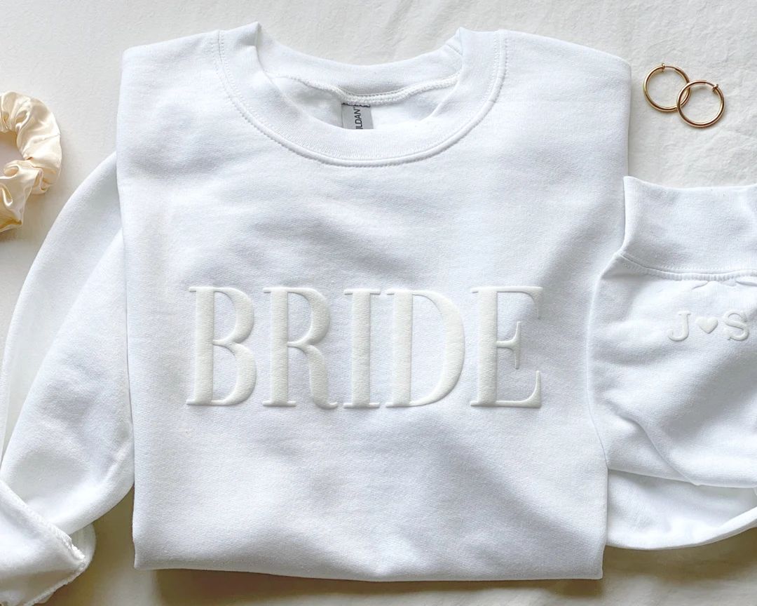 Personalized Gift For Bride, Bride Sweatshirt, Initial Heart Sleeve, Engagement Gift, Unique Brid... | Etsy (US)