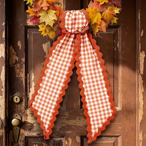 Whaline 2 Pcs Wreath Sash for Front Door Orange Plaid Garland Ribbon for Autumn Harvest Thanksgiv... | Amazon (US)