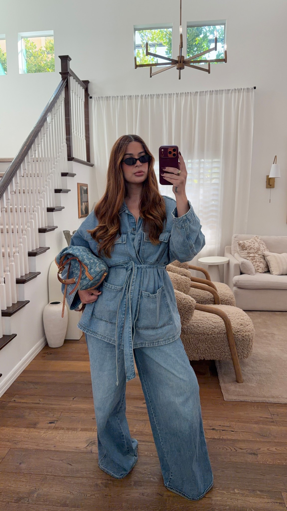 Size XXL in jacket
Size 34 in jeans *not my current size as I’ve lost weight* I would size up if you want a baggier fit. I fit in the 32 or 33 now  