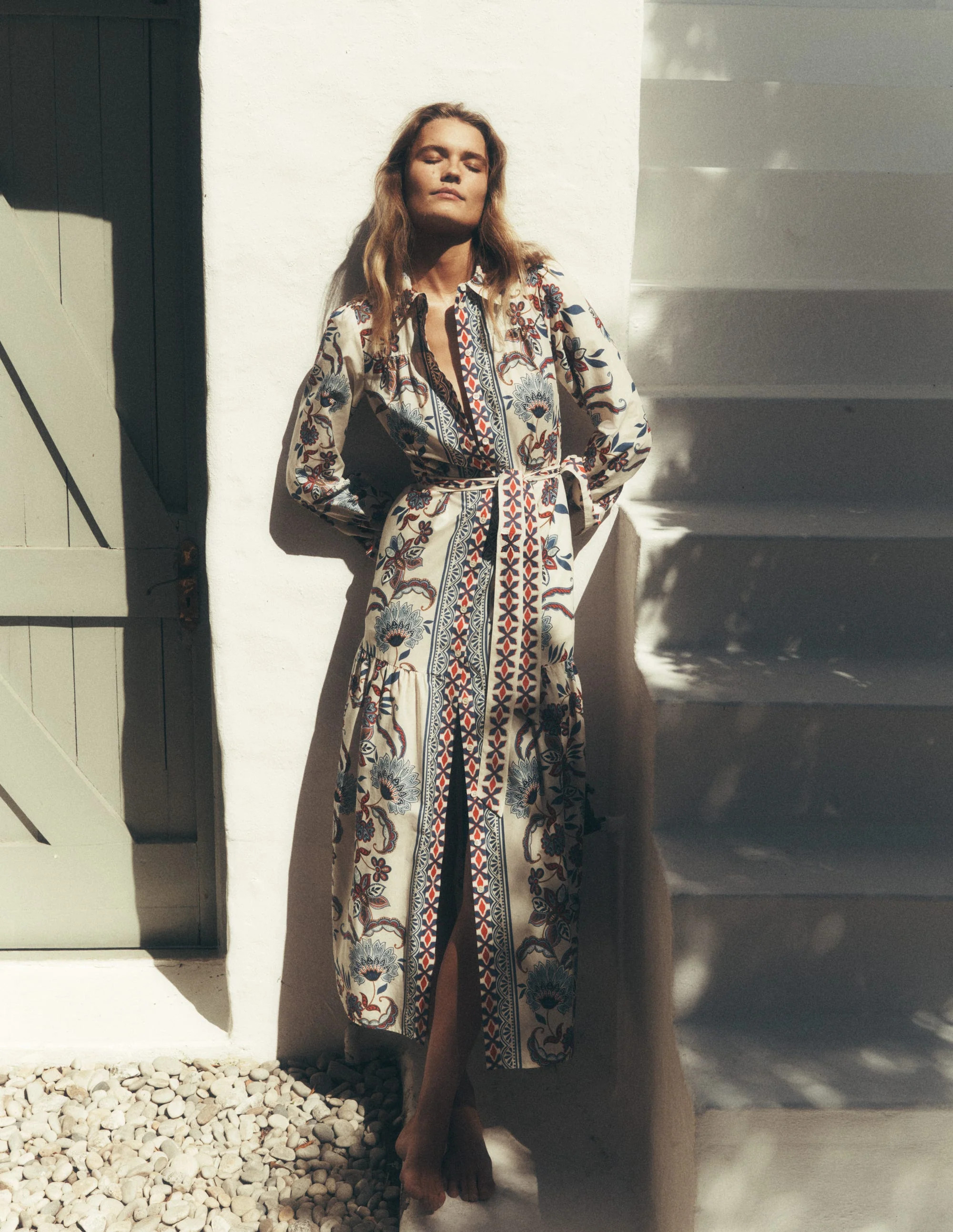 Ellie Cotton Maxi Shirt Dress-Elegant Blossom Placement | Boden (US)