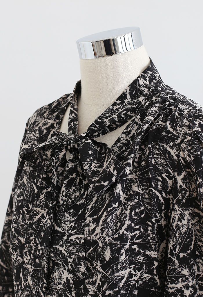 Mazy Leaf Print Tie V-Neck Frilling Dress | Chicwish