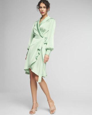 Long Sleeve Satin Wrap Mini Dress | White House Black Market