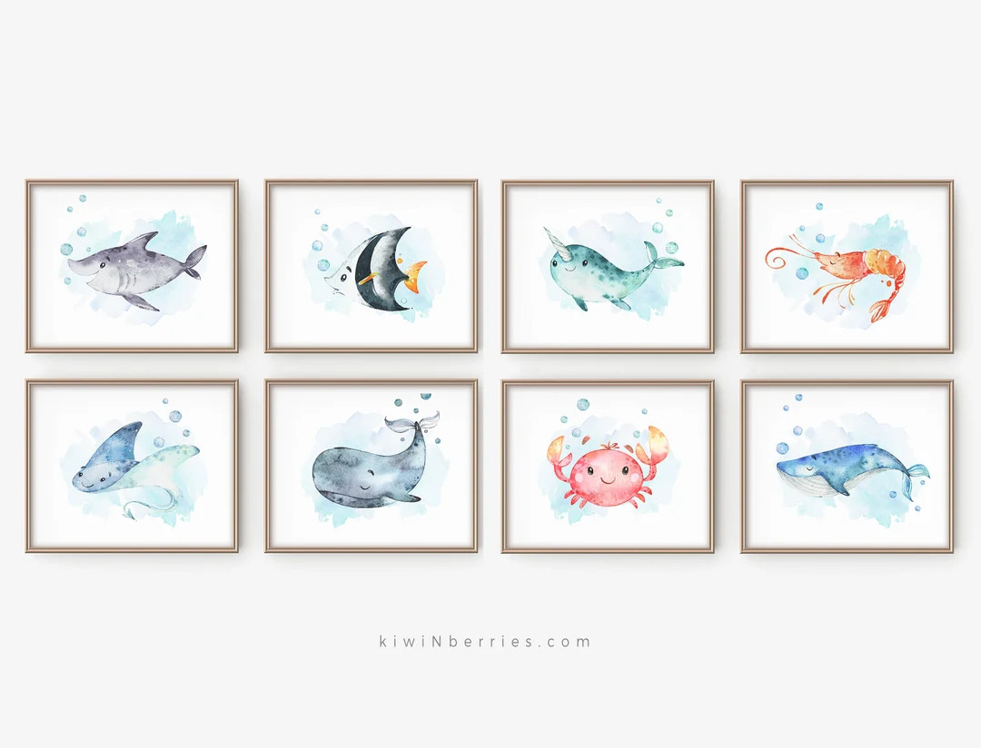 Nursery Prints Boy, Nursery Wall Art, Ocean Themed Nursery, Nautical Sea Nursery, Kids Room Decor... | Etsy (US)