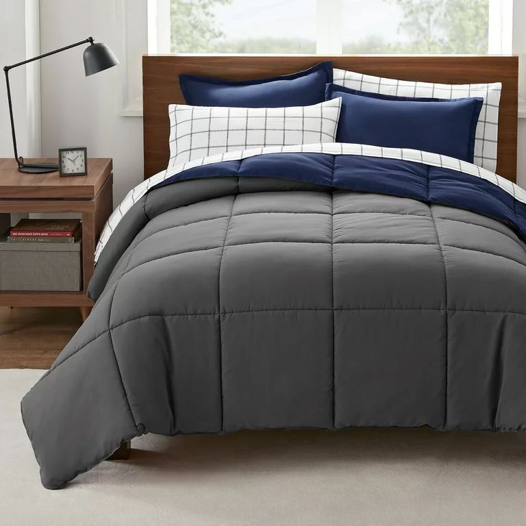 Serta Simply Clean Antimicrobial 5-Piece Bed in a Bag Blue Solid Print, Twin/Twin XL | Walmart (US)