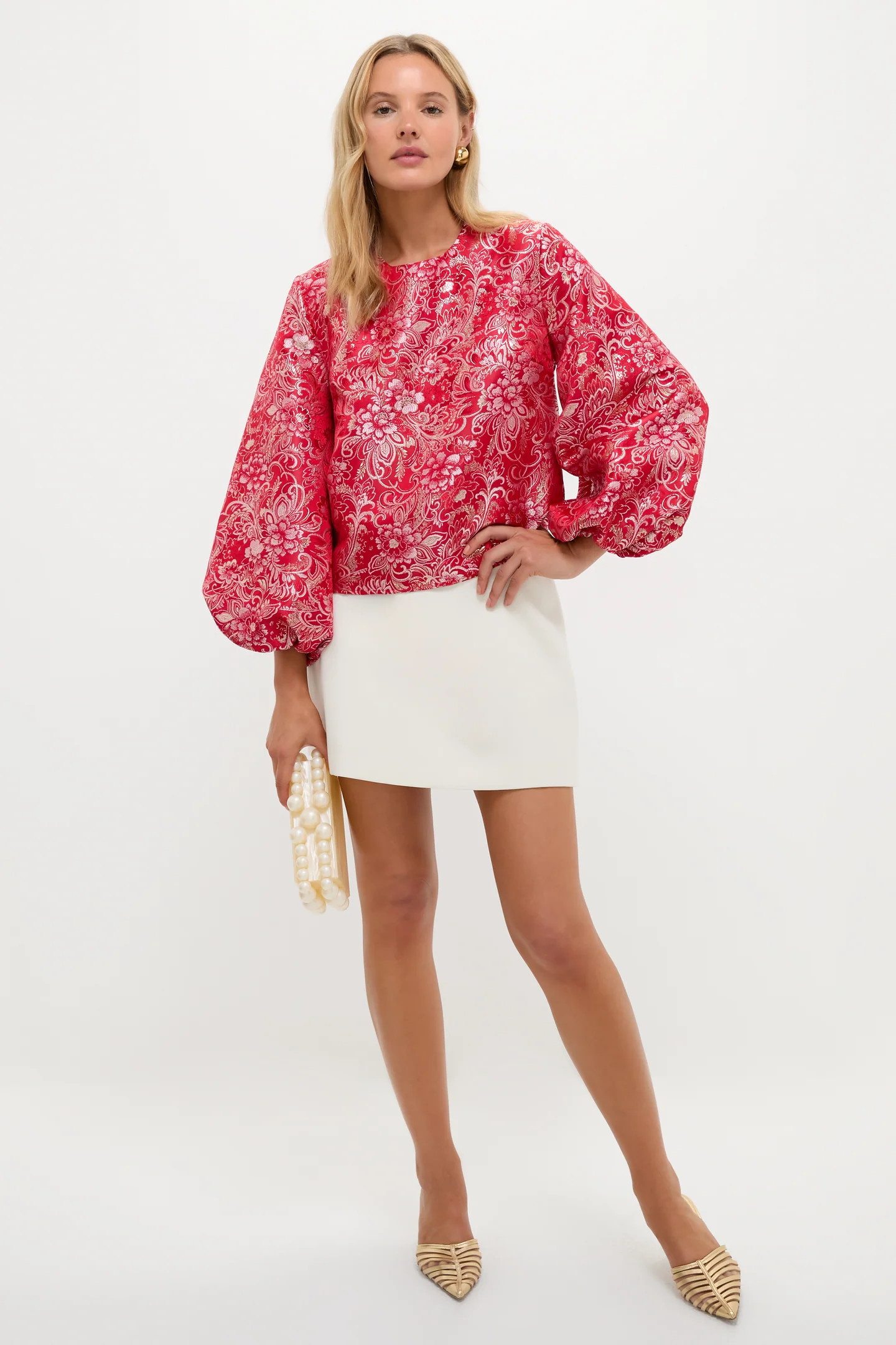 Red & Pink Jacquard Janie Blouse | Tuckernuck (US)