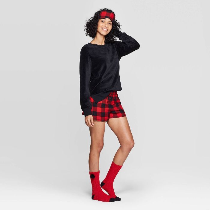 Women's 4 Piece Buffalo Check Gift Pajama Set - Wondershop™ Black | Target