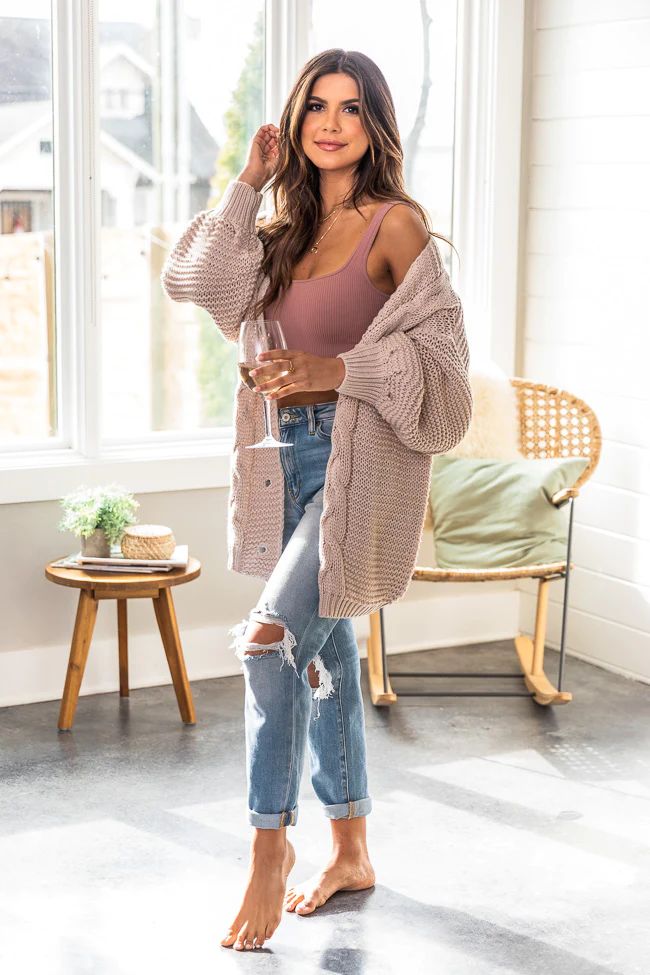 Somewhere North Beige Cable Knit Cardigan | Pink Lily