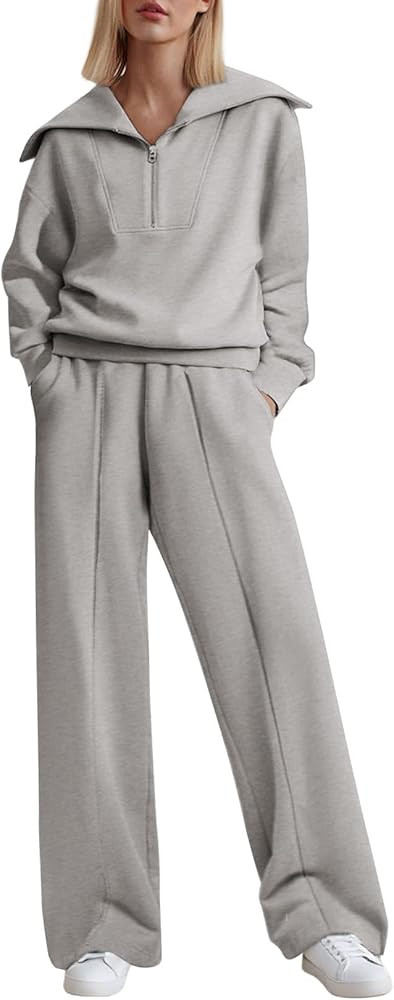 Aleumdr Two Piece Outfits Half Zip Sweatshirt Sweatsuit Lounge Sets for Women Matching Set Wide L... | Amazon (US)
