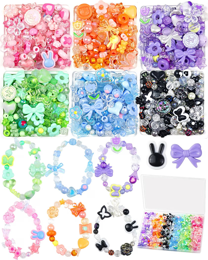 450PCS FIVEIZERO Assorted Acrylic Beads for Bracelet Making, Flower Star Heart Butterfly Candy Gu... | Amazon (US)