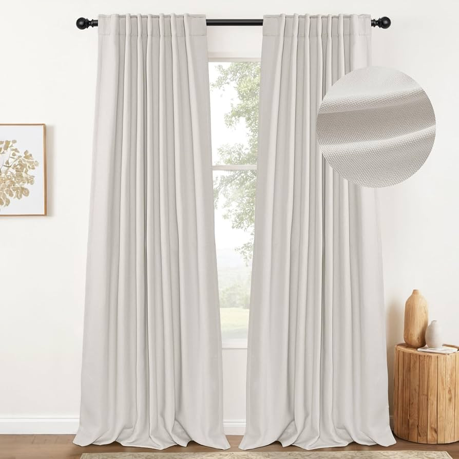 100% Blackout Shield Faux Linen Blackout Curtains for Bedroom/Living Room, Cream Curtains 108 Inc... | Amazon (US)
