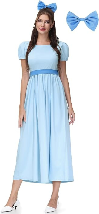 Halloween Cosplay Princess Blue Maxi Costume Dress with Bow Belt | Amazon (US)