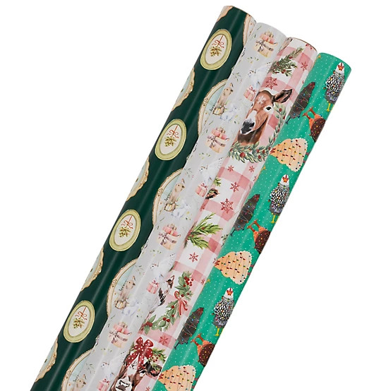 Red Shed  4 pc. Festive Farm Animal Christmas Wrapping Paper Set | Tractor Supply