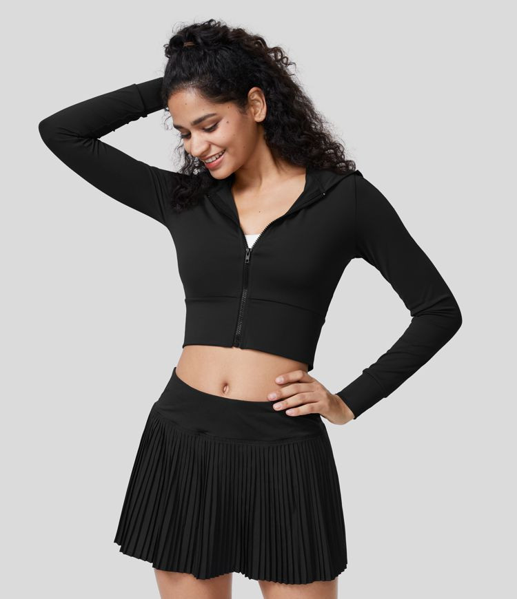 Women’s Softlyzero™ Plush Hooded Zipper Long Sleeve Cropped Yoga Jacket - Halara | HALARA