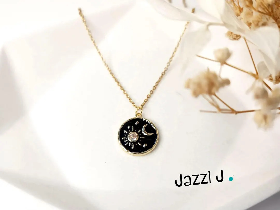 Celestial Necklace Black Gold Moon Star Charm Pendant Witchy Gothic Jewelry Sun Phase Gift for He... | Etsy (US)