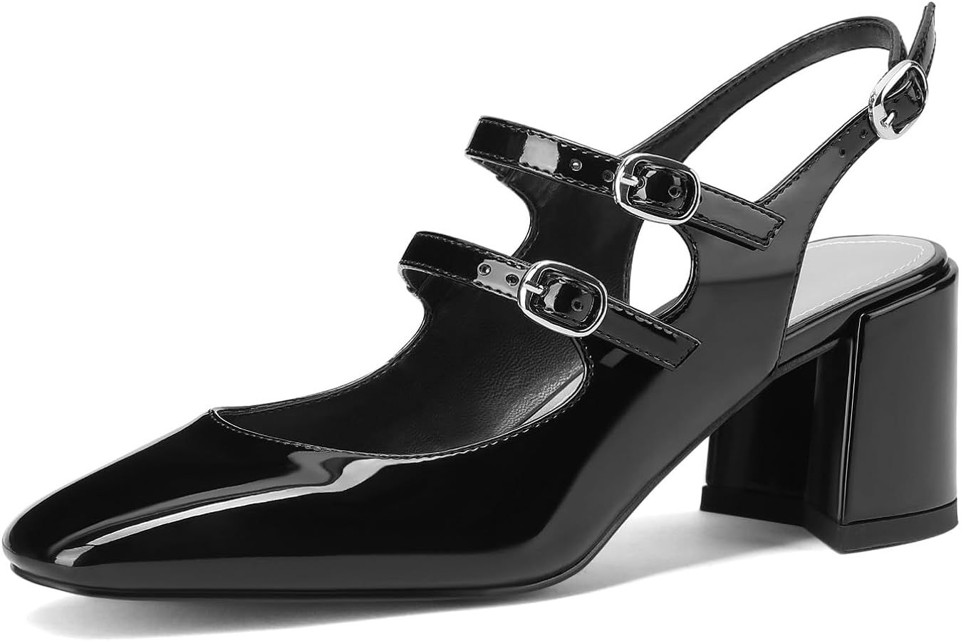 Adrizzlein Women Mary Janes Pumps Round Toe Strappy Chunky Heel Pumps with Adjustable Buckle | Amazon (US)