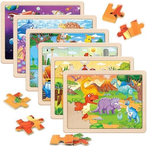 SYNARRY Wooden Puzzles for Kids Ages 4-6, 6 Packs 60 PCs Jigsaw Puzzles Preschool Educational Toys Gifts for Children Ages 4-8, Kids Puzzle for 4+ Year Olds Boys Girls | Amazon (US)
