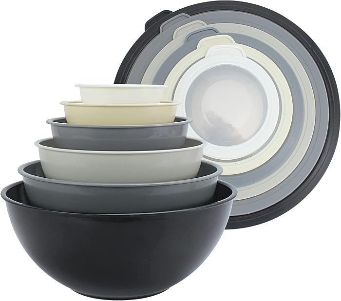 COOK WITH COLOR Mixing Bowls with TPR Lids - 12 Piece Plastic Nesting Set includes 6 Prep and Lid... | Amazon (US)