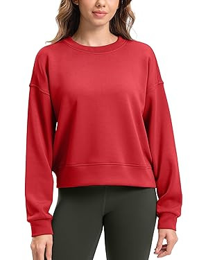 SANTINY Fleece Cropped Sweatshirts for Women Soft Crewneck Sweatshirt Pullover Long Sleeve Workou... | Amazon (US)