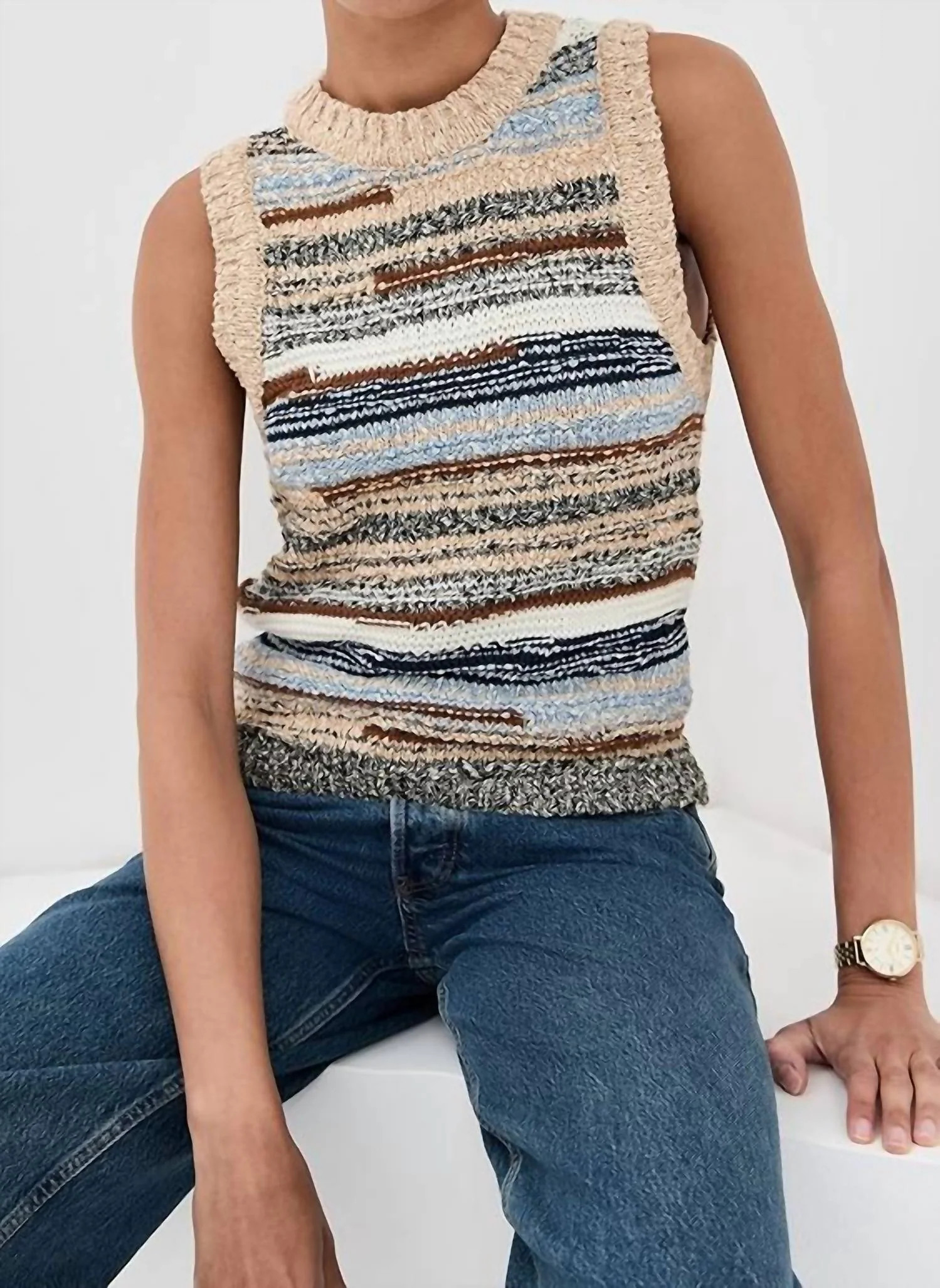 Cropped Jerrel Knit Tank In Whisky Multi | Shop Simon
