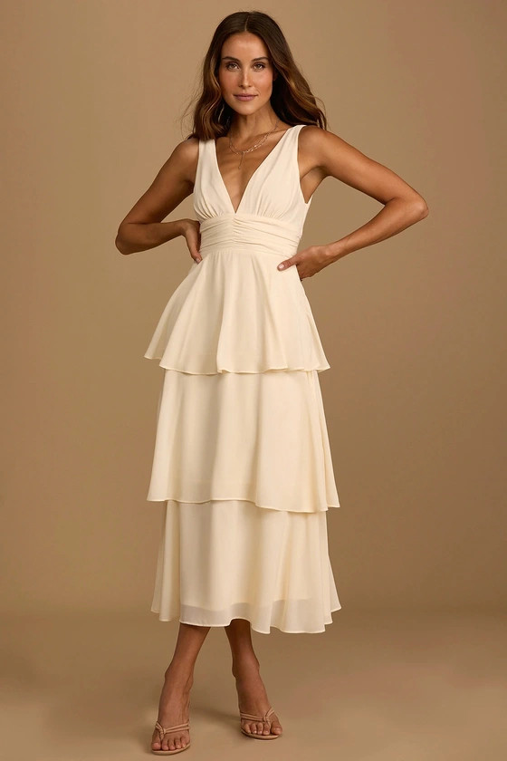 Celebration Time Cream Sleeveless Tiered Midi Dress | Lulus (US)