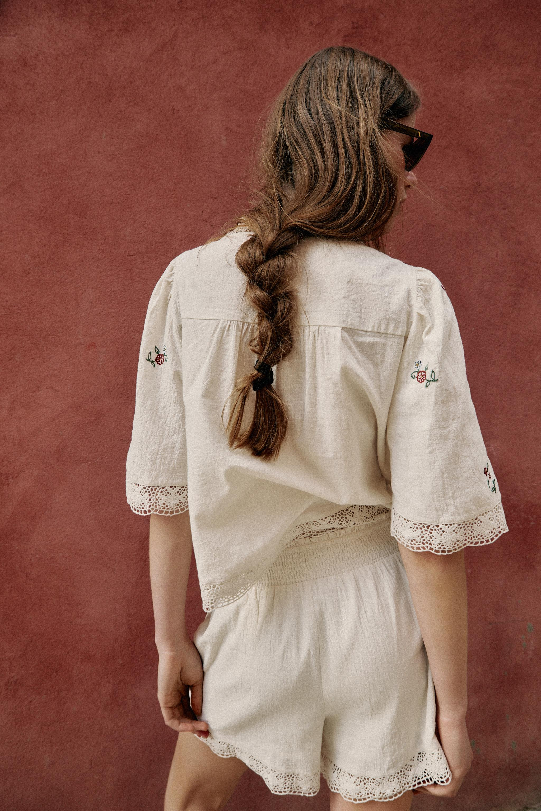 EMBROIDERED FLORAL SHORTS | Zara US