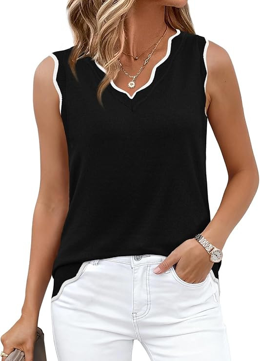 WIHOLL Tank Tops for Women Sleeveless Summer Tops Fall Fashion Lightweight Sweater Vest V Neck Bu... | Amazon (US)