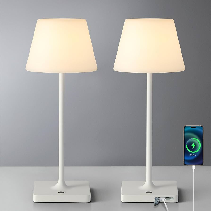 14.5" Small Cordless Touch Table Lamp White, Waterproof Shower Lamp Set of 2, 4000mAh Rechargeabl... | Amazon (US)