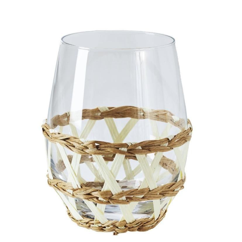 Island Wrapped Stemless Wine Glass White, Set of 4 | Amanda Lindroth