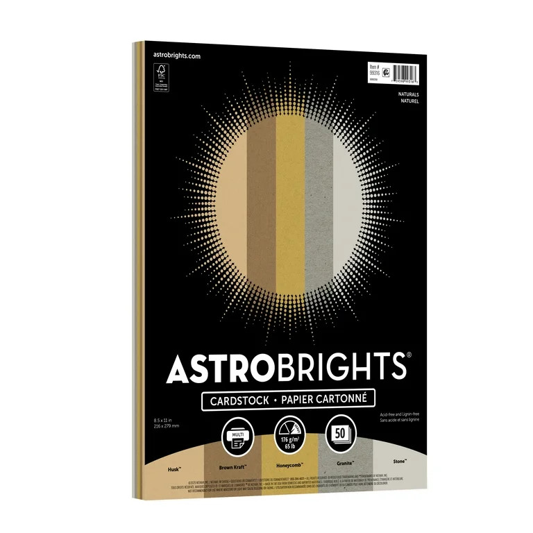 Astrobrights Cardstock, 8.5" x 11", 65 lb/176 Gsm, Natural Assortment, 50 Sheets | Walmart (US)