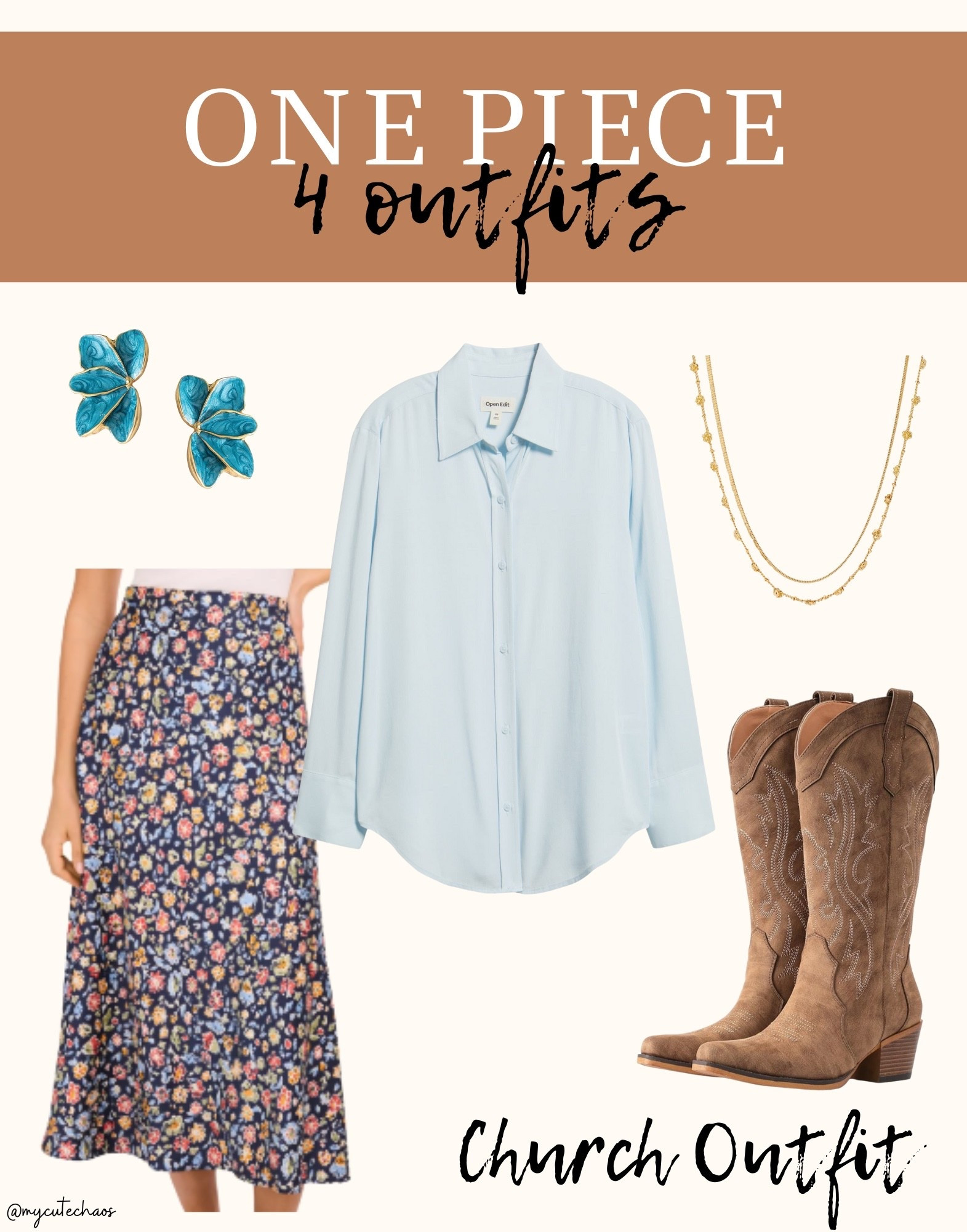 Church outfit inspo 
Workwear inspo 
Teacher outfit, work outfit
Wedding guest outfit 
Workwear, office wear, western style, western boots, button up blouse, floral skirt, maxi skirt, midi skirt, gold jewelry, floral earrings, layered necklace

#LTKWedding #LTKWorkwear #LTKootd