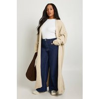 boohoo Women's Plus Knitted Oversized Maxi Cardigan in Stone | Size: 12 | boohoo (US & Canada)