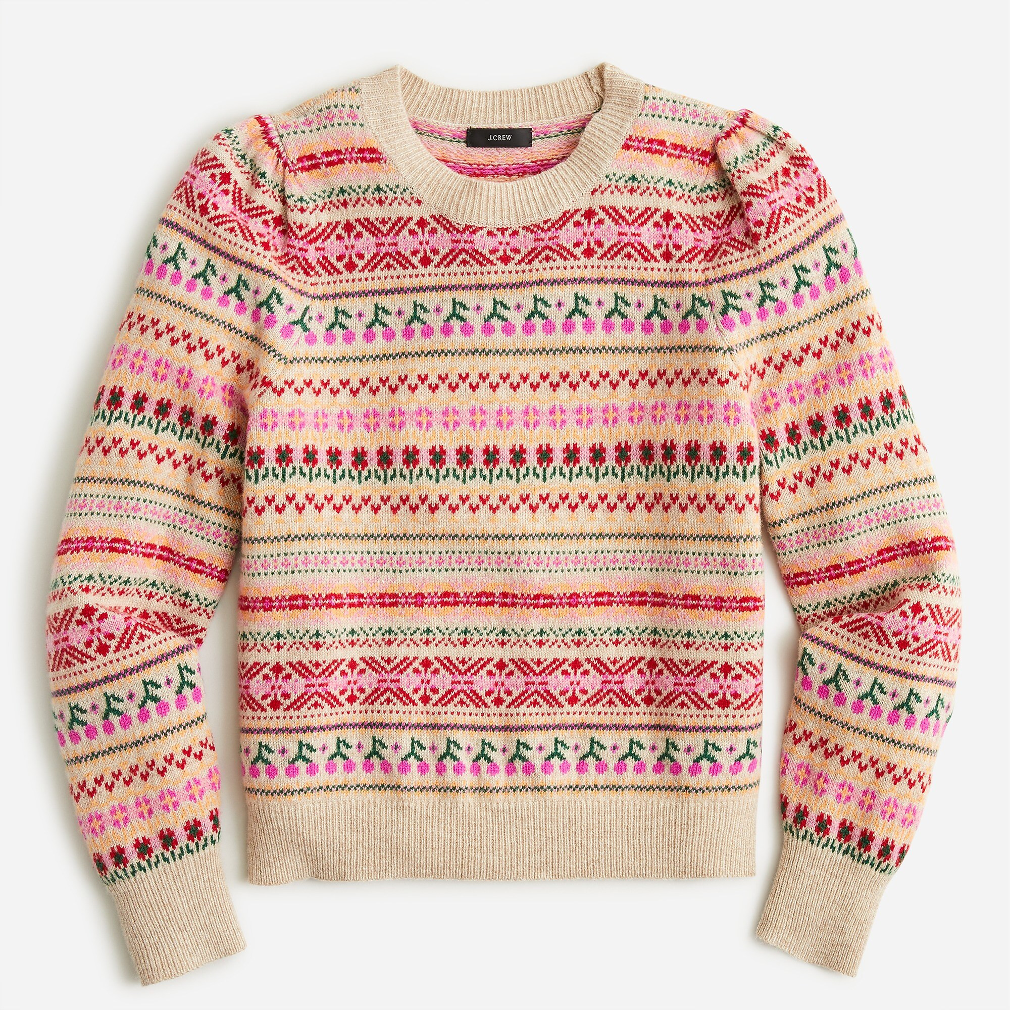 Puff-sleeve Fair Isle crewneck sweater | J. Crew US