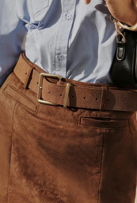 Camel and Gold Suede Belt | Petite Studio NYC