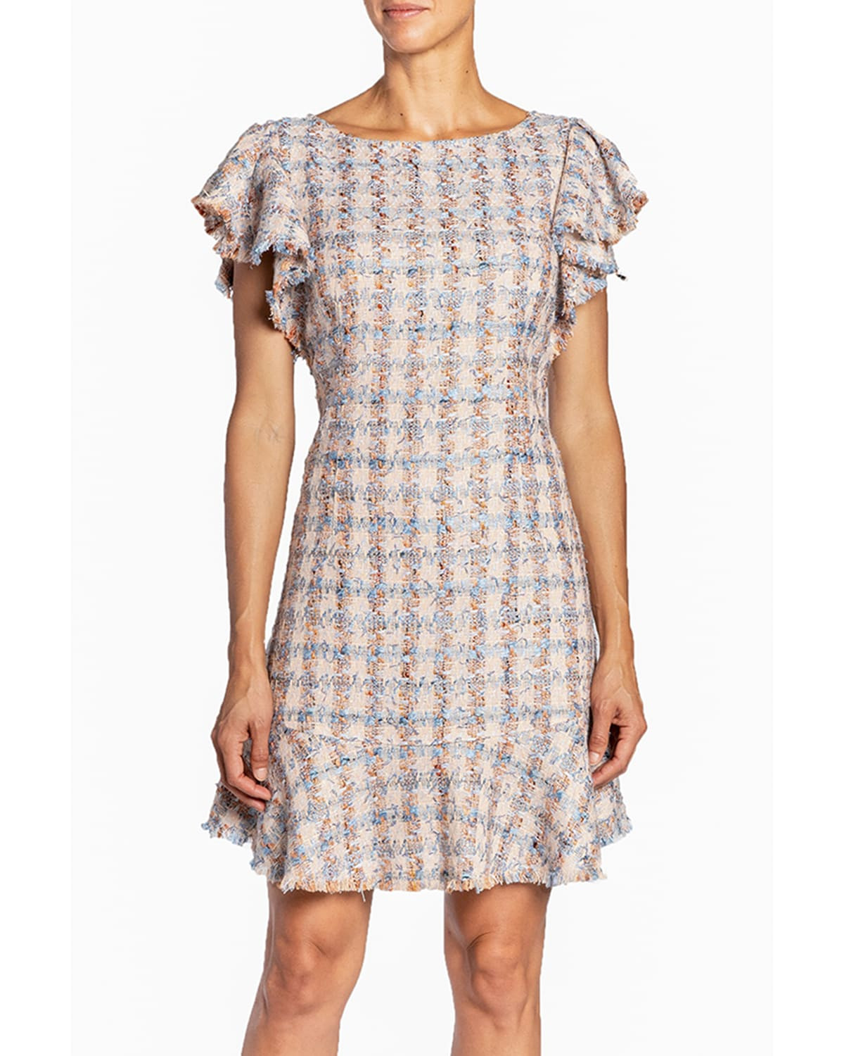 Deste Flutter-Sleeve Tweed Dress | Neiman Marcus